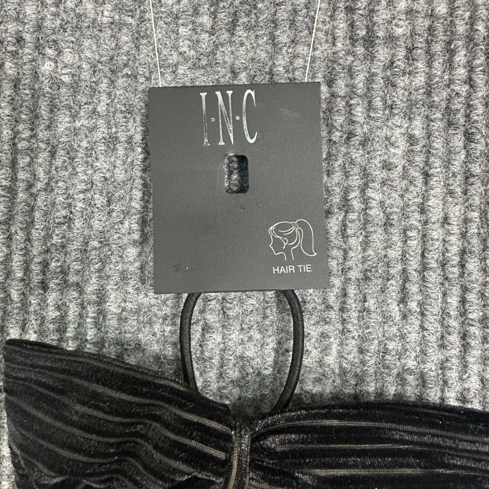 INC International Concepts Hair Tie Women OS Black New Ribbed Velvet Bow Tail